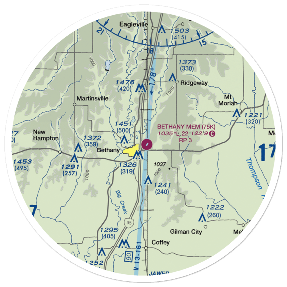 Bethany Memorial Airport (75K) VFR Sectional Sticker (30 mile) 