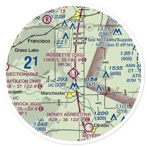 Rossettie Airport (75G) VFR Sectional Sticker (20 mile)