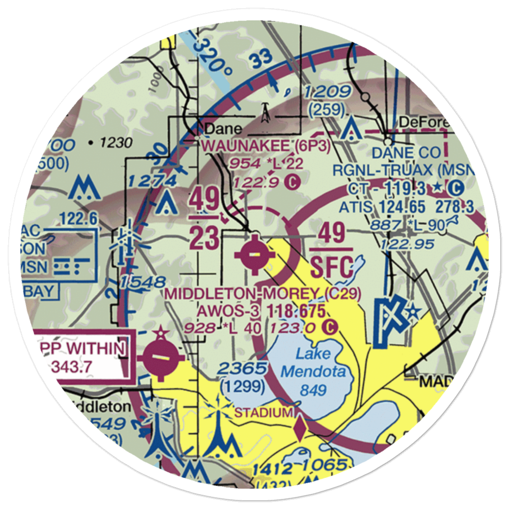 Waunakee Airport (6P3) VFR Sectional Sticker (20 mile) 