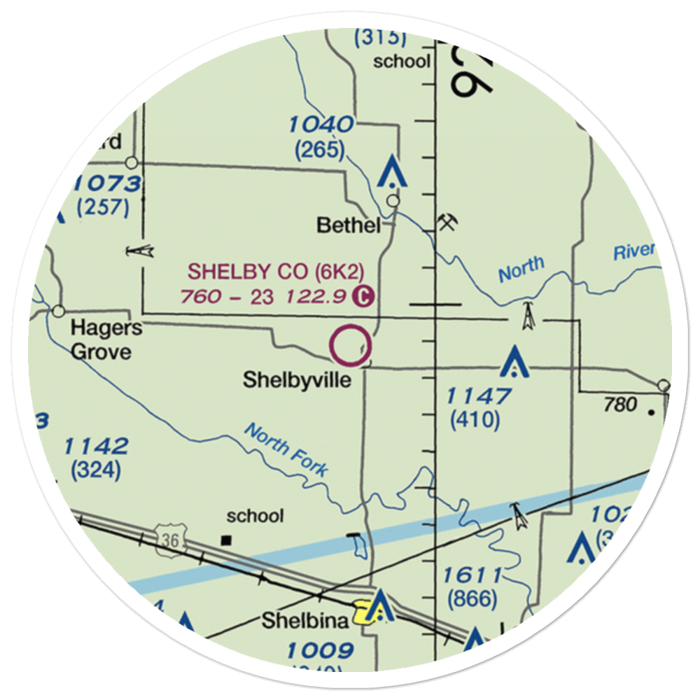 Shelby County Airport (6K2) VFR Sectional Sticker (20 mile) 