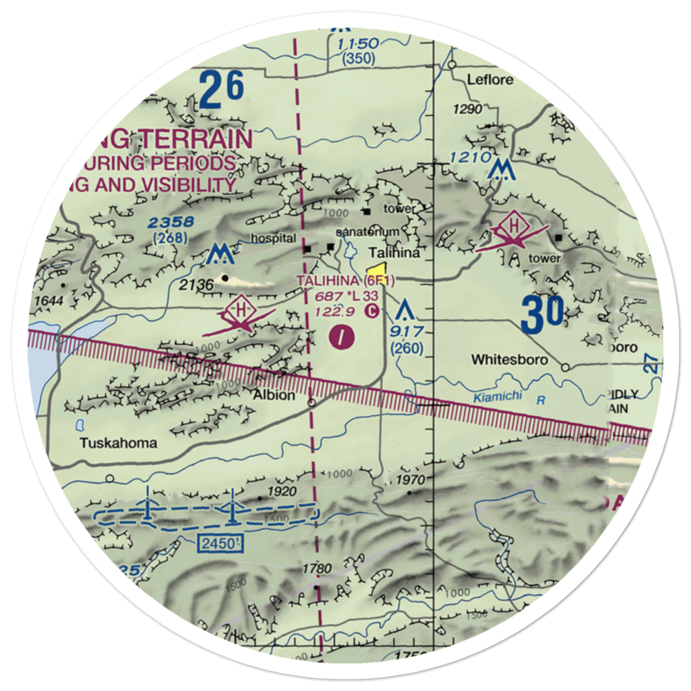 Talihina Municipal Airport (6F1) VFR Sectional Sticker (30 mile) 
