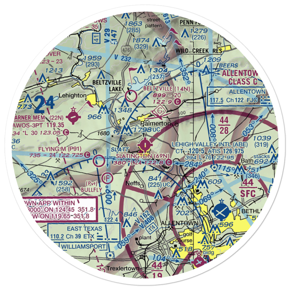 Slatington Airport (69N) VFR Sectional Sticker (30 mile) 