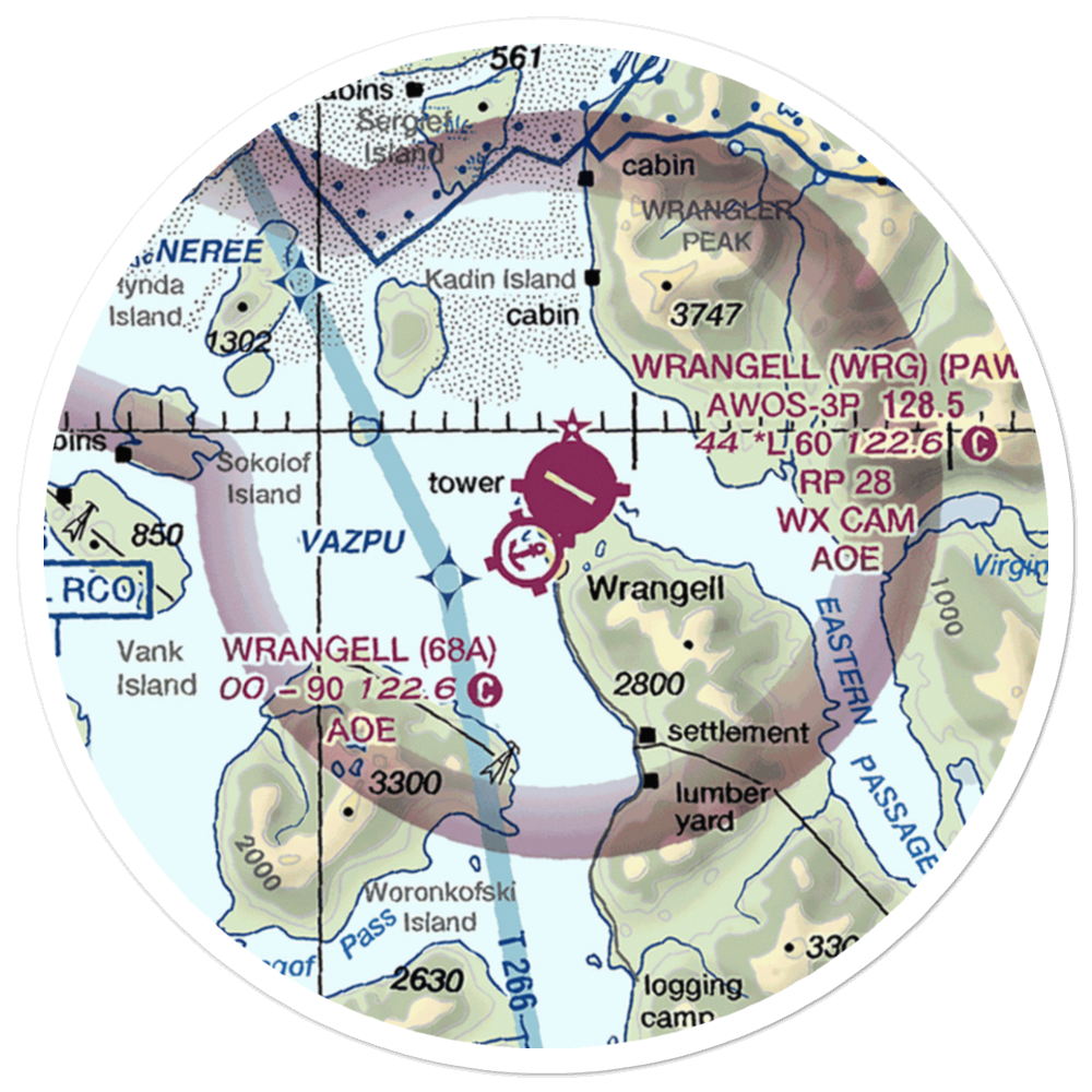 Wrangell Seaplane Base (68A) VFR Sectional Sticker (20 mile) 