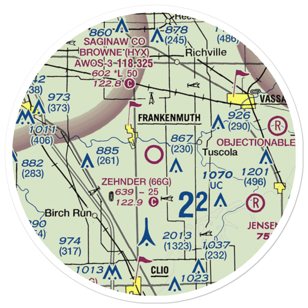 Wm 'Tiny' Zehnder Field (66G) VFR Sectional Sticker (20 mile) 