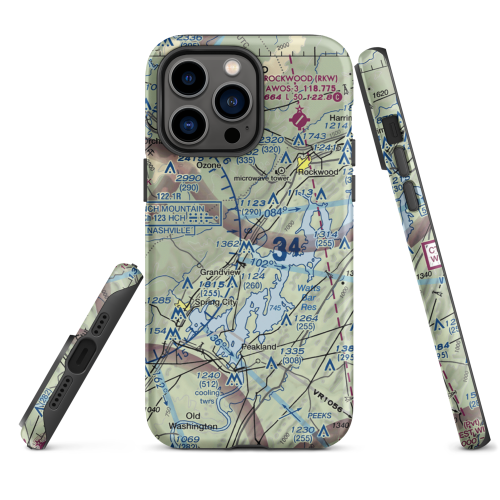 100 Aker Wood Airport (TN41) VFR Sectional  Tough iPhone Case iPhone 14 Pro Max model shown