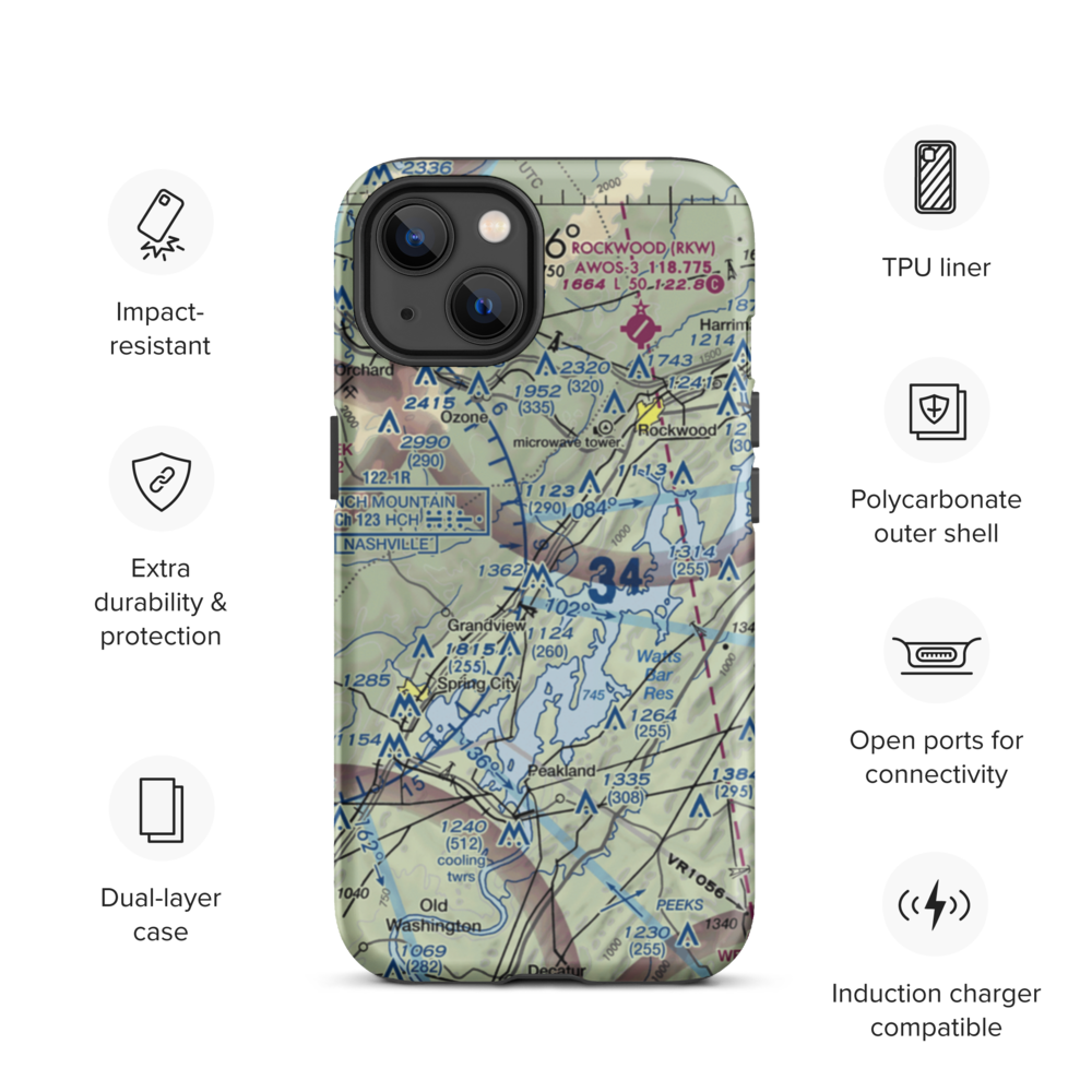 100 Aker Wood Airport (TN41) VFR Sectional  Tough iPhone Case iPhone 13 model shown