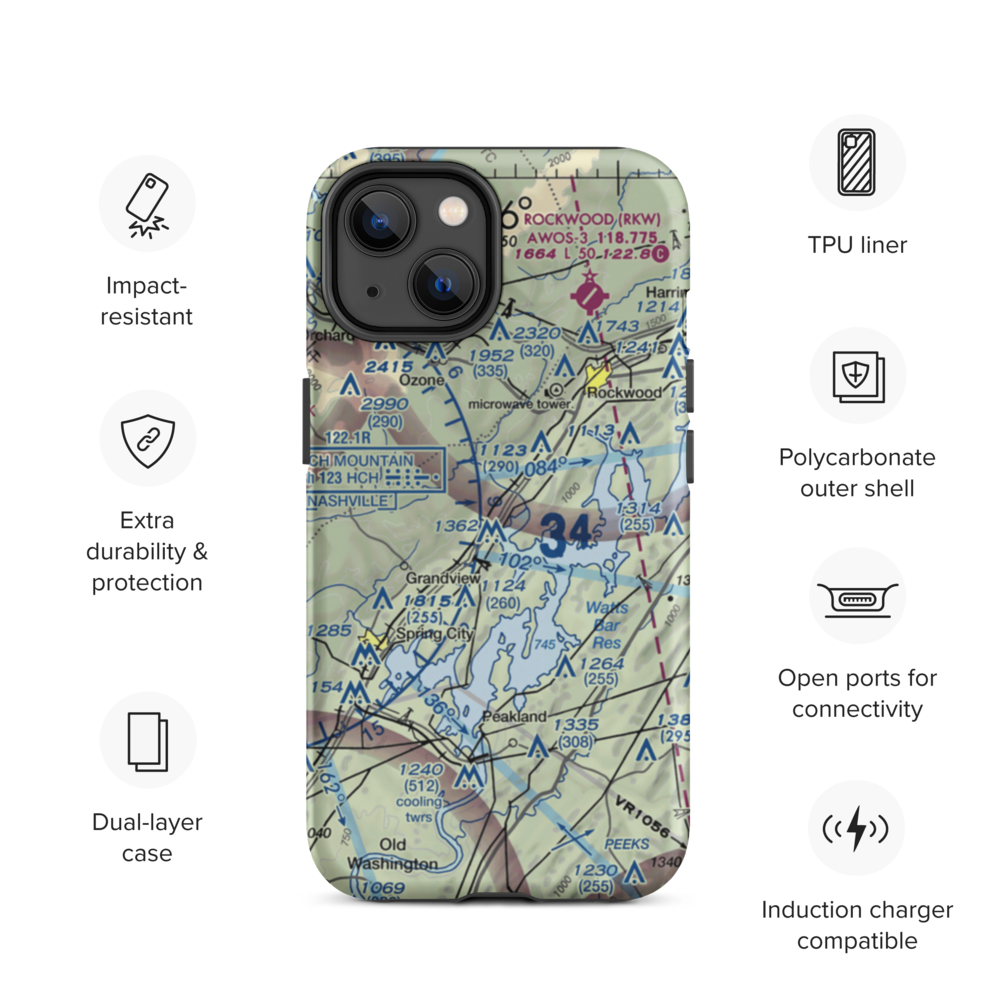 100 Aker Wood Airport (TN41) VFR Sectional  Tough iPhone Case iPhone 14 model shown