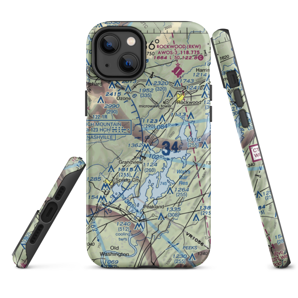100 Aker Wood Airport (TN41) VFR Sectional  Tough iPhone Case iPhone 14 Plus model shown