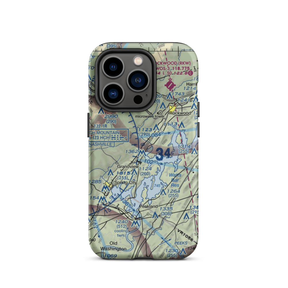 100 Aker Wood Airport (TN41) VFR Sectional  Tough iPhone Case iPhone 14 Pro model shown