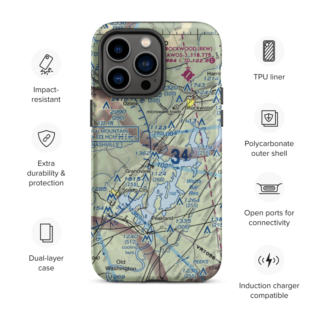 100 Aker Wood Airport (TN41) VFR Sectional  Tough iPhone Case iPhone 14 Pro Max model shown