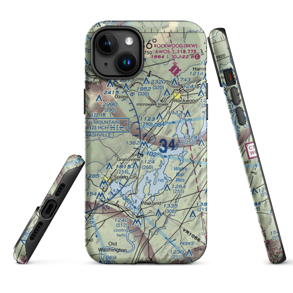 100 Aker Wood Airport (TN41) VFR Sectional  Tough iPhone Case iPhone 15 Plus model shown