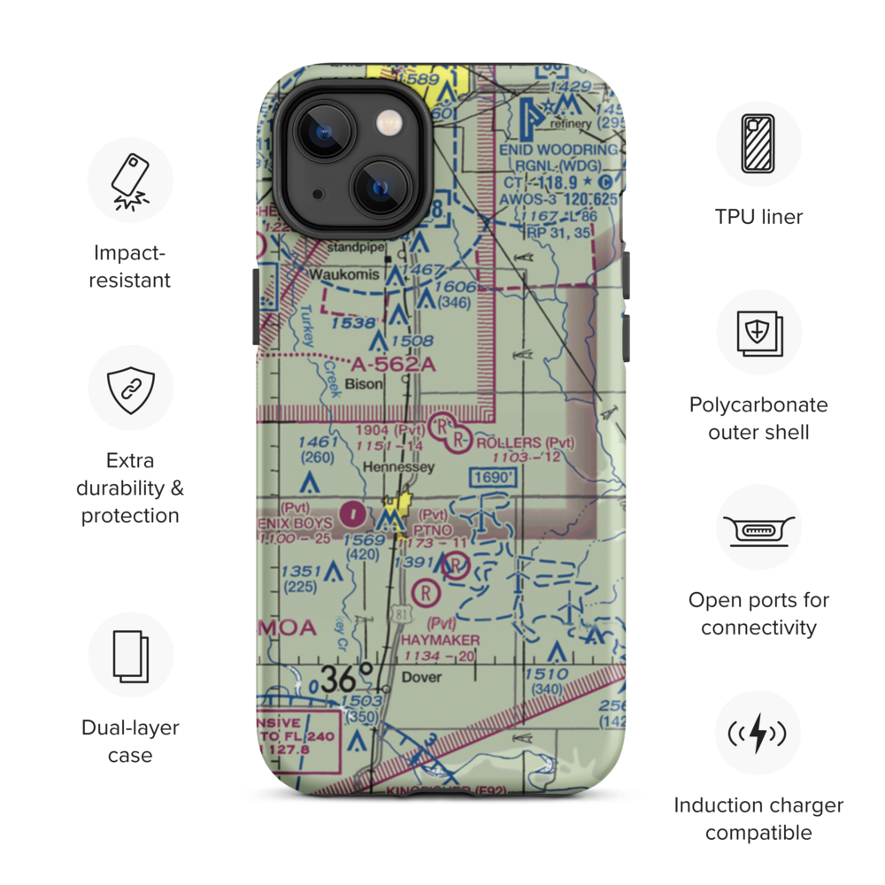 1904 Private Runway Airport (4OK0) VFR Sectional  Tough iPhone Case iPhone 14 Plus model shown
