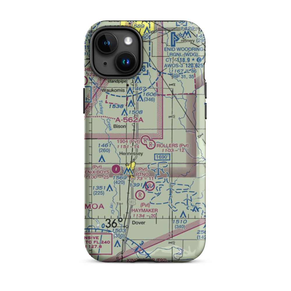 1904 Private Runway Airport (4OK0) VFR Sectional  Tough iPhone Case iPhone 15 Plus model shown