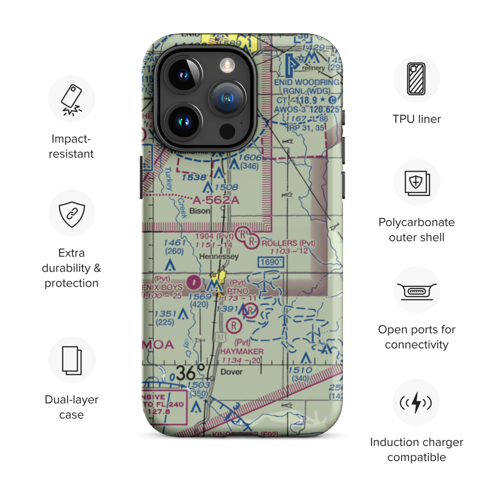 1904 Private Runway Airport (4OK0) VFR Sectional  Tough iPhone Case iPhone 15 Pro Max model shown