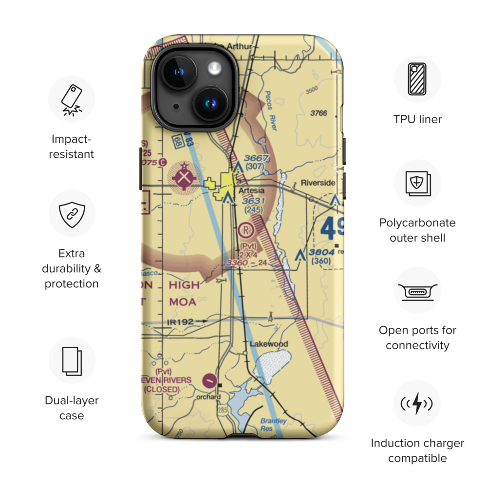 2 X 4 Ranch Airport (NM47) VFR Sectional  Tough iPhone Case iPhone 15 Plus model shown