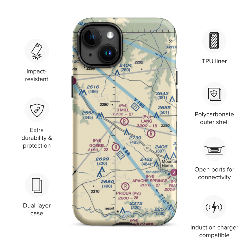 3 Mill Ranch Airport (44XS) VFR Sectional  Tough iPhone Case iPhone 15 Plus model shown