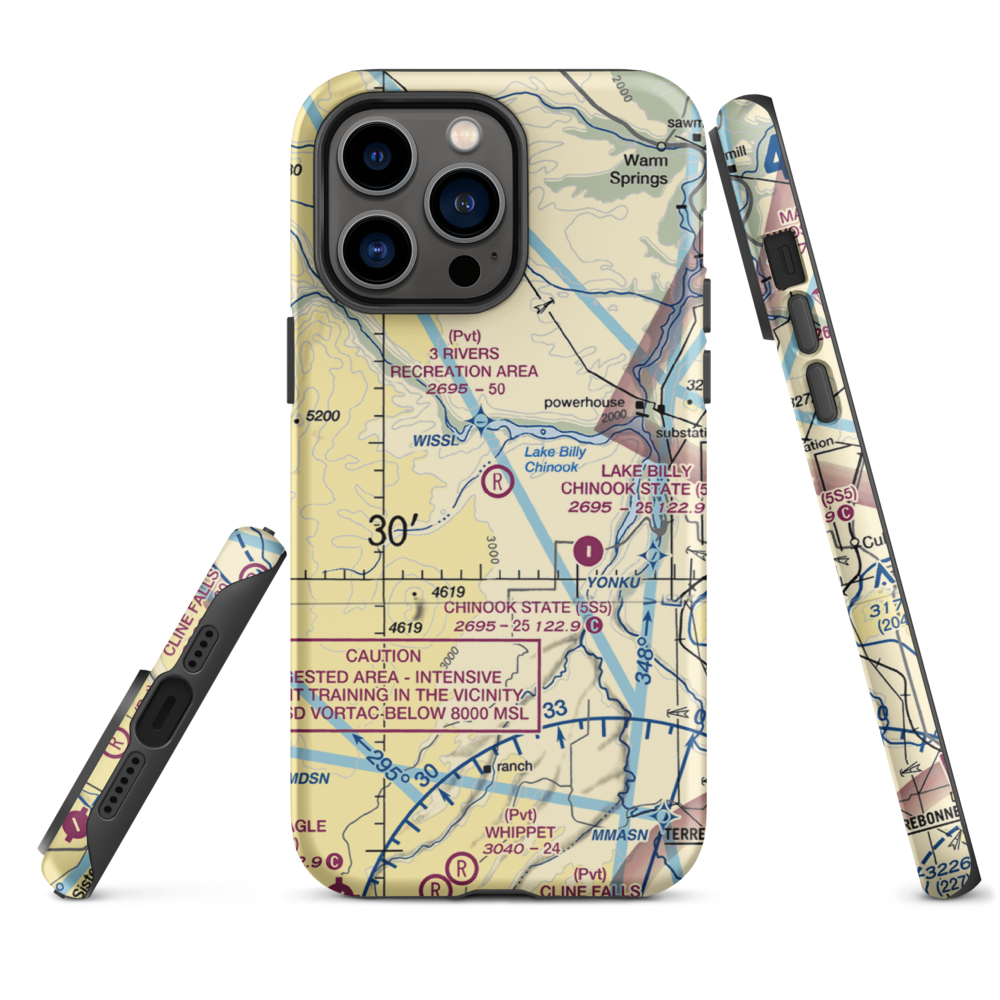 3 Rivers Recreation Area Airport (OG00) VFR Sectional  Tough iPhone Case iPhone 14 Pro Max model shown