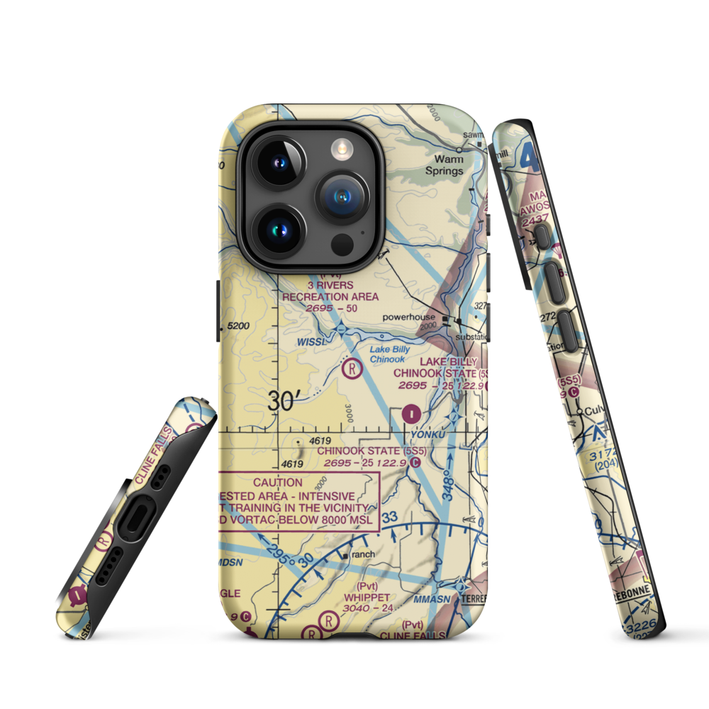 3 Rivers Recreation Area Airport (OG00) VFR Sectional  Tough iPhone Case iPhone 15 Pro model shown