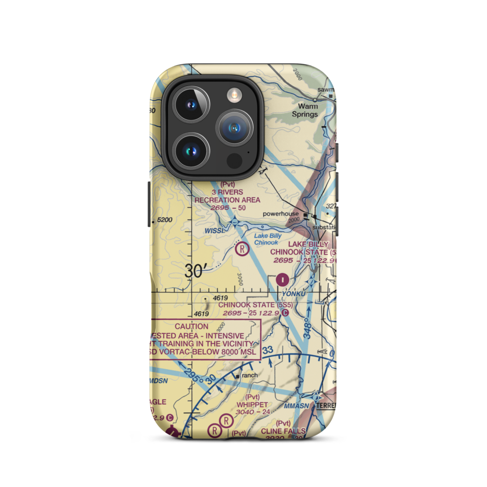 3 Rivers Recreation Area Airport (OG00) VFR Sectional  Tough iPhone Case iPhone 16 Pro model shown
