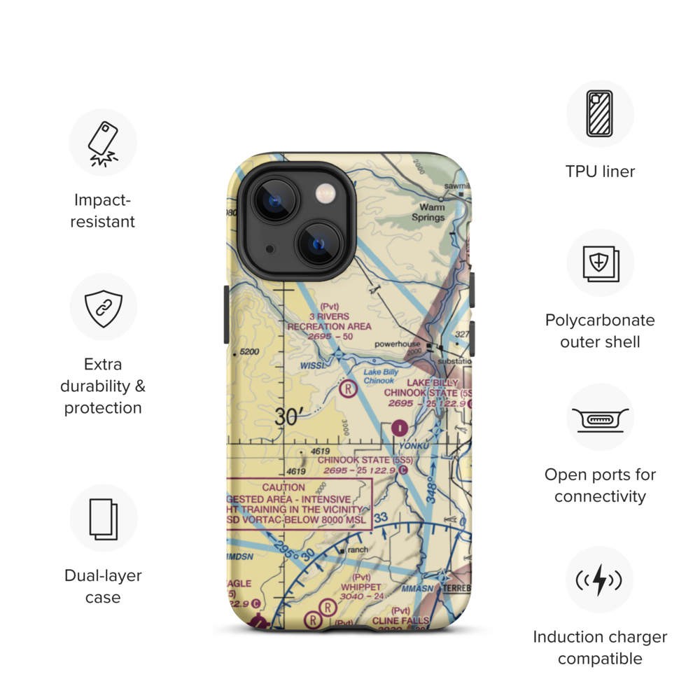 3 Rivers Recreation Area Airport (OG00) VFR Sectional  Tough iPhone Case iPhone 13 mini model shown