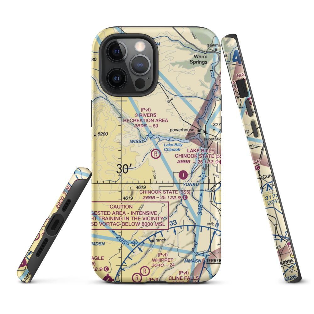 3 Rivers Recreation Area Airport (OG00) VFR Sectional  Tough iPhone Case iPhone 12 Pro Max model shown
