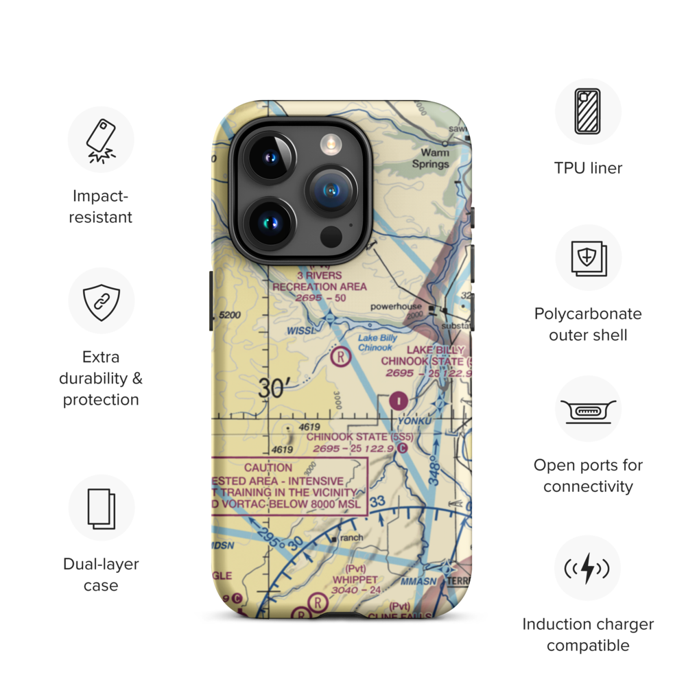 3 Rivers Recreation Area Airport (OG00) VFR Sectional  Tough iPhone Case iPhone 15 Pro model shown