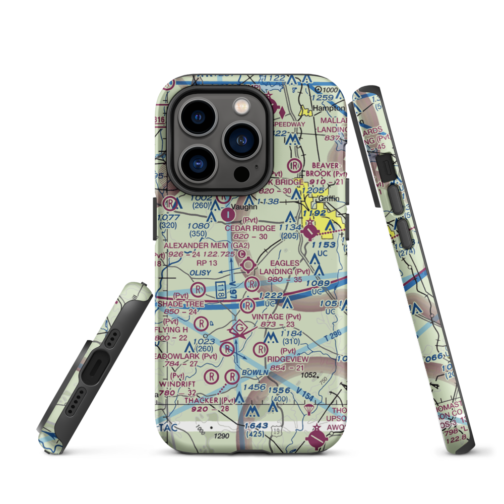 3-M's Airport (96GA) VFR Sectional  Tough iPhone Case iPhone 14 Pro model shown