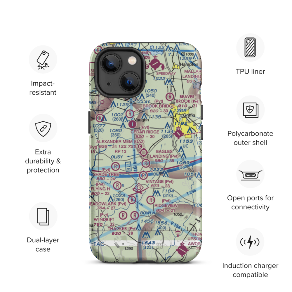 3-M's Airport (96GA) VFR Sectional  Tough iPhone Case iPhone 13 model shown