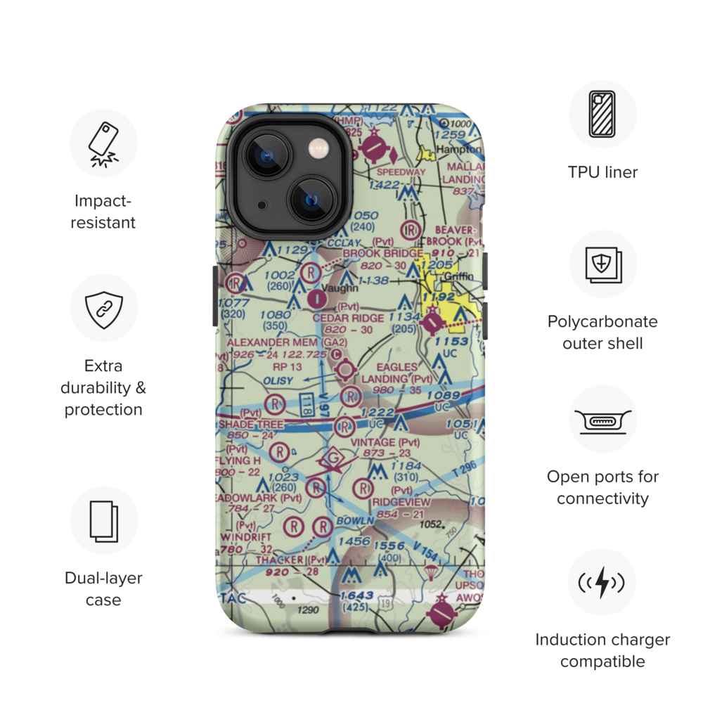 3-M's Airport (96GA) VFR Sectional  Tough iPhone Case iPhone 14 model shown