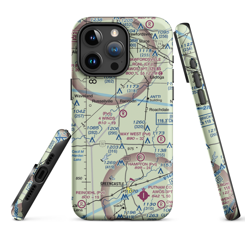 4 Winds Aerodrome (IN45) VFR Sectional  Tough iPhone Case iPhone 15 Pro Max model shown