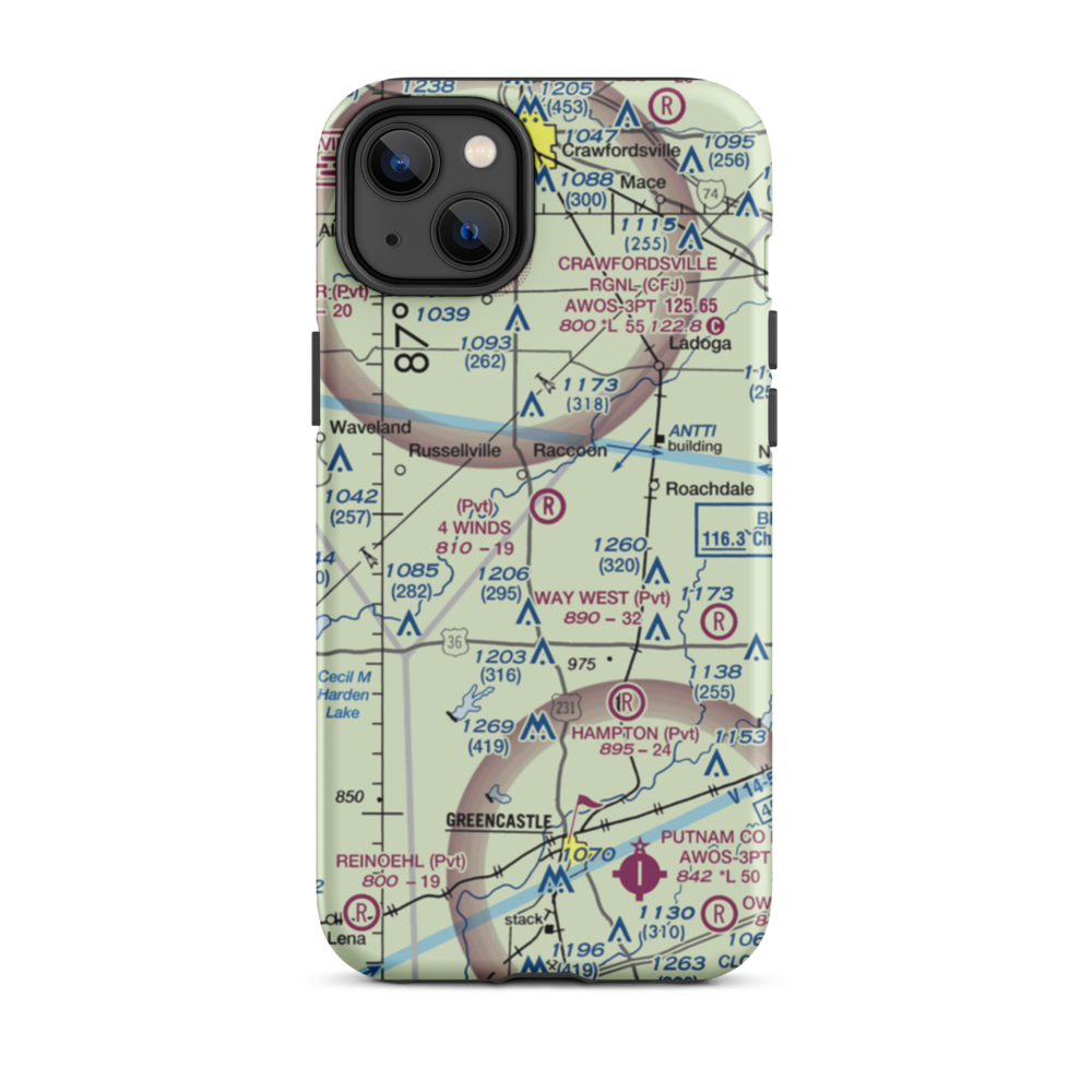4 Winds Aerodrome (IN45) VFR Sectional  Tough iPhone Case iPhone 14 Plus model shown