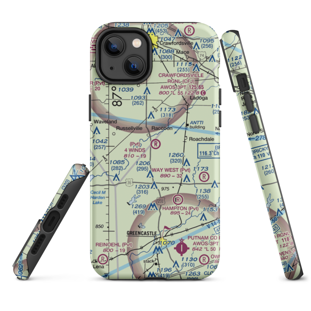 4 Winds Aerodrome (IN45) VFR Sectional  Tough iPhone Case iPhone 14 Plus model shown