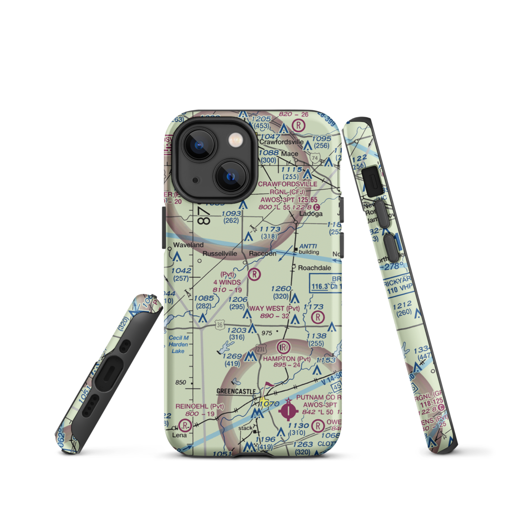 4 Winds Aerodrome (IN45) VFR Sectional  Tough iPhone Case iPhone 13 mini model shown