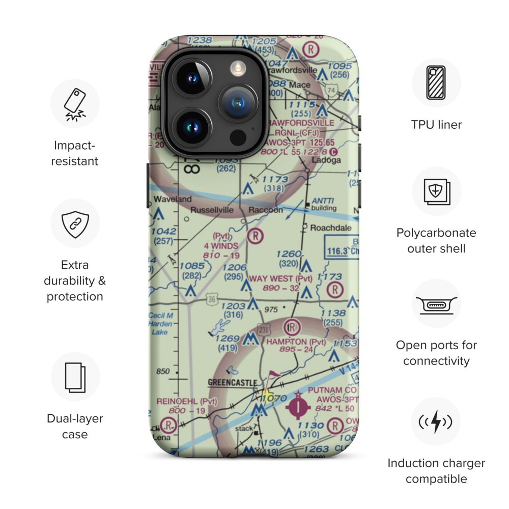 4 Winds Aerodrome (IN45) VFR Sectional  Tough iPhone Case iPhone 15 Pro Max model shown