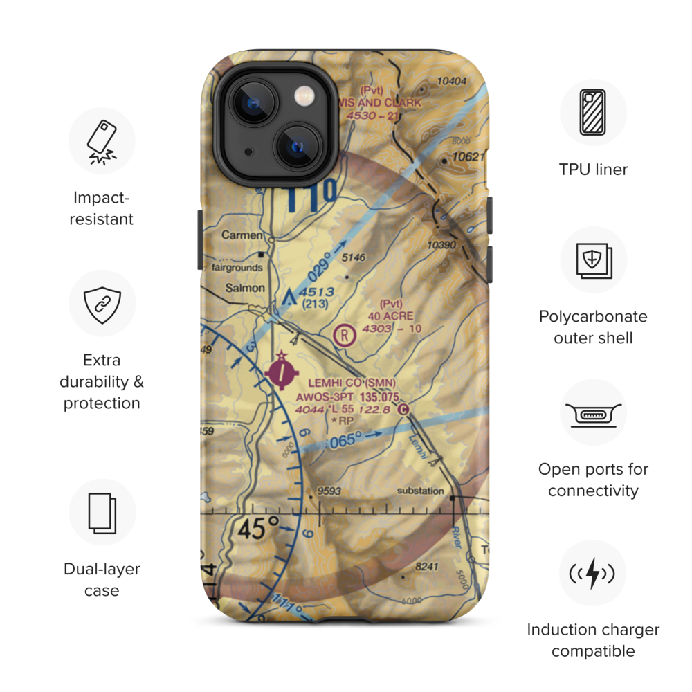 40 Acre Airstrip (ID52) VFR Sectional  Tough iPhone Case iPhone 14 Plus model shown