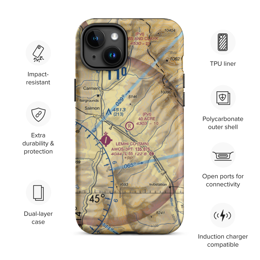 40 Acre Airstrip (ID52) VFR Sectional  Tough iPhone Case iPhone 15 Plus model shown