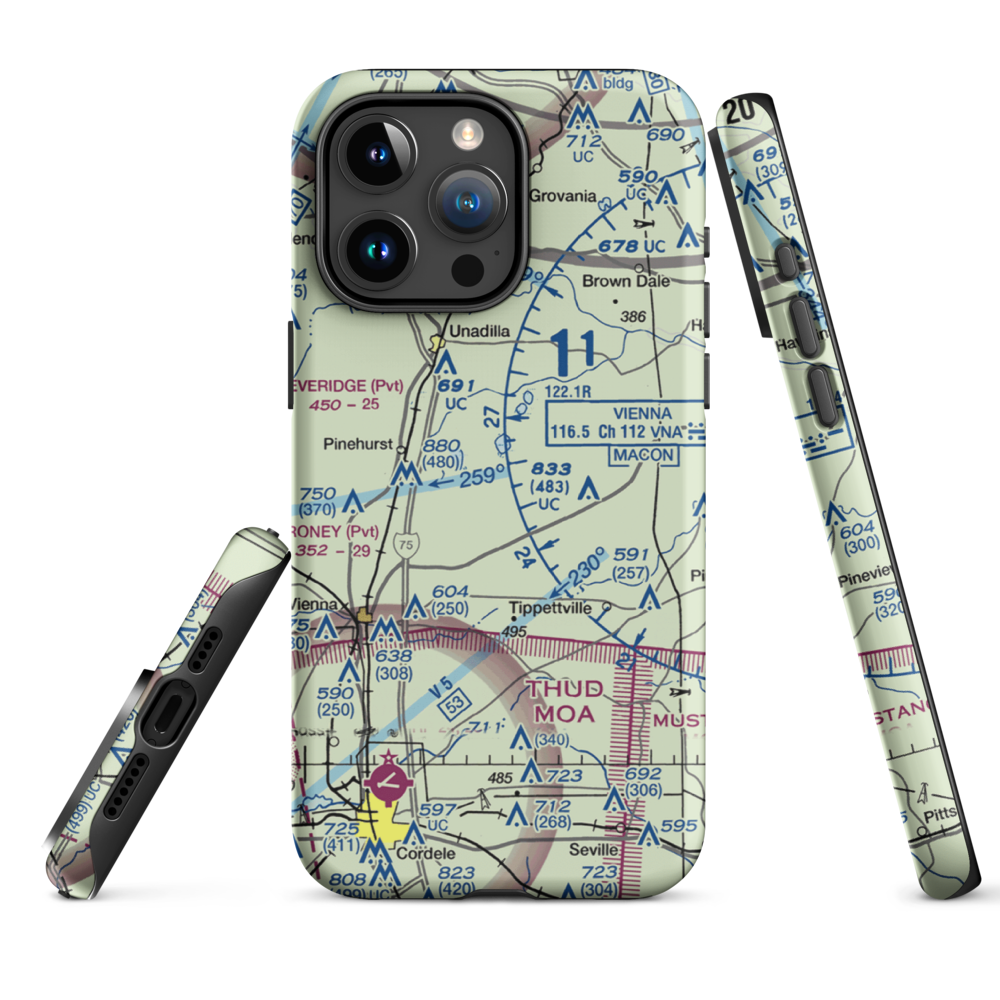A & C AG Aviation Inc (CHAN) VFR Sectional  Tough iPhone Case iPhone 15 Pro Max model shown