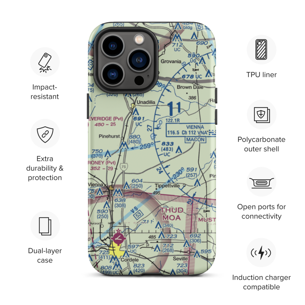 A & C AG Aviation Inc (CHAN) VFR Sectional  Tough iPhone Case iPhone 13 Pro Max model shown