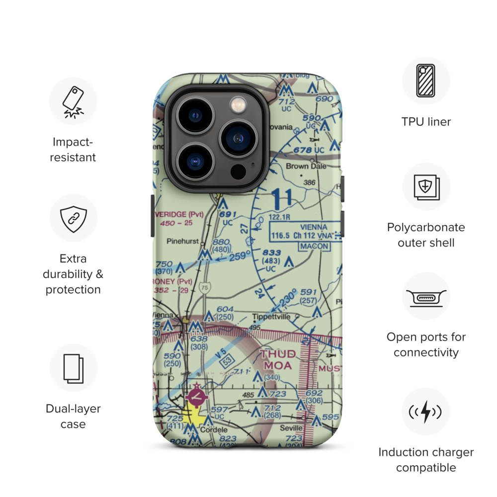 A & C AG Aviation Inc (CHAN) VFR Sectional  Tough iPhone Case iPhone 14 Pro model shown
