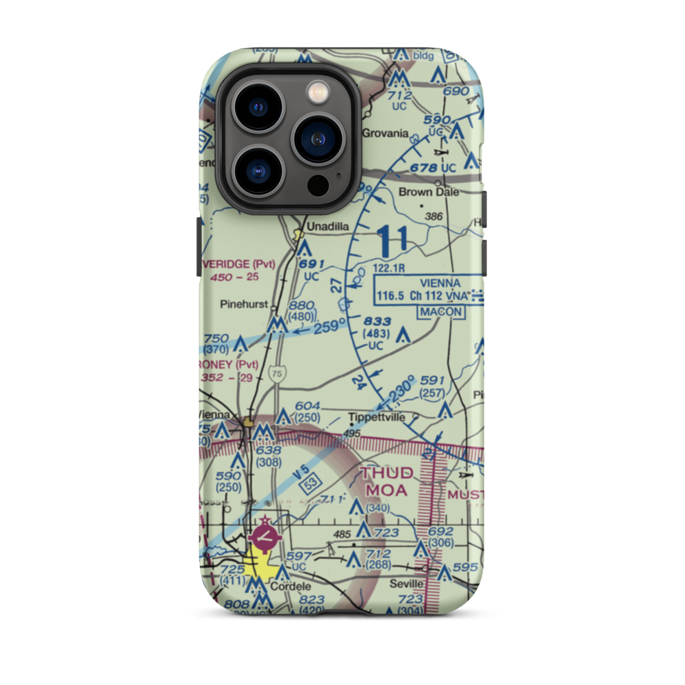A & C AG Aviation Inc (CHAN) VFR Sectional  Tough iPhone Case iPhone 14 Pro Max model shown