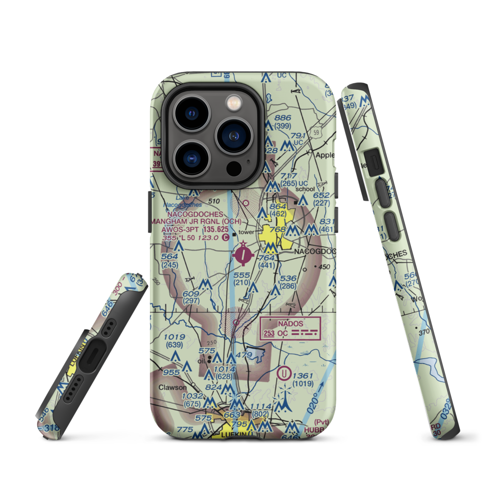 A L Mangham Jr. Regional Airport (OCH) VFR Sectional  Tough iPhone Case iPhone 14 Pro model shown