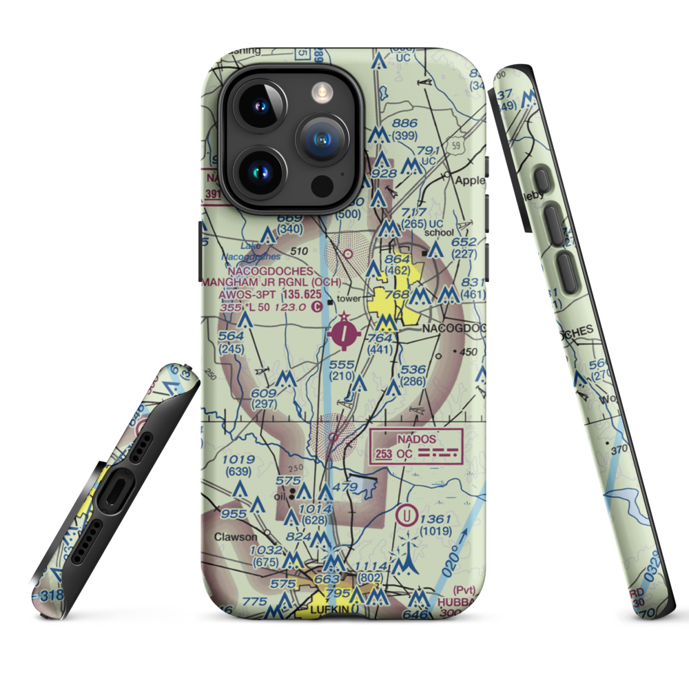 A L Mangham Jr. Regional Airport (OCH) VFR Sectional  Tough iPhone Case iPhone 15 Pro Max model shown