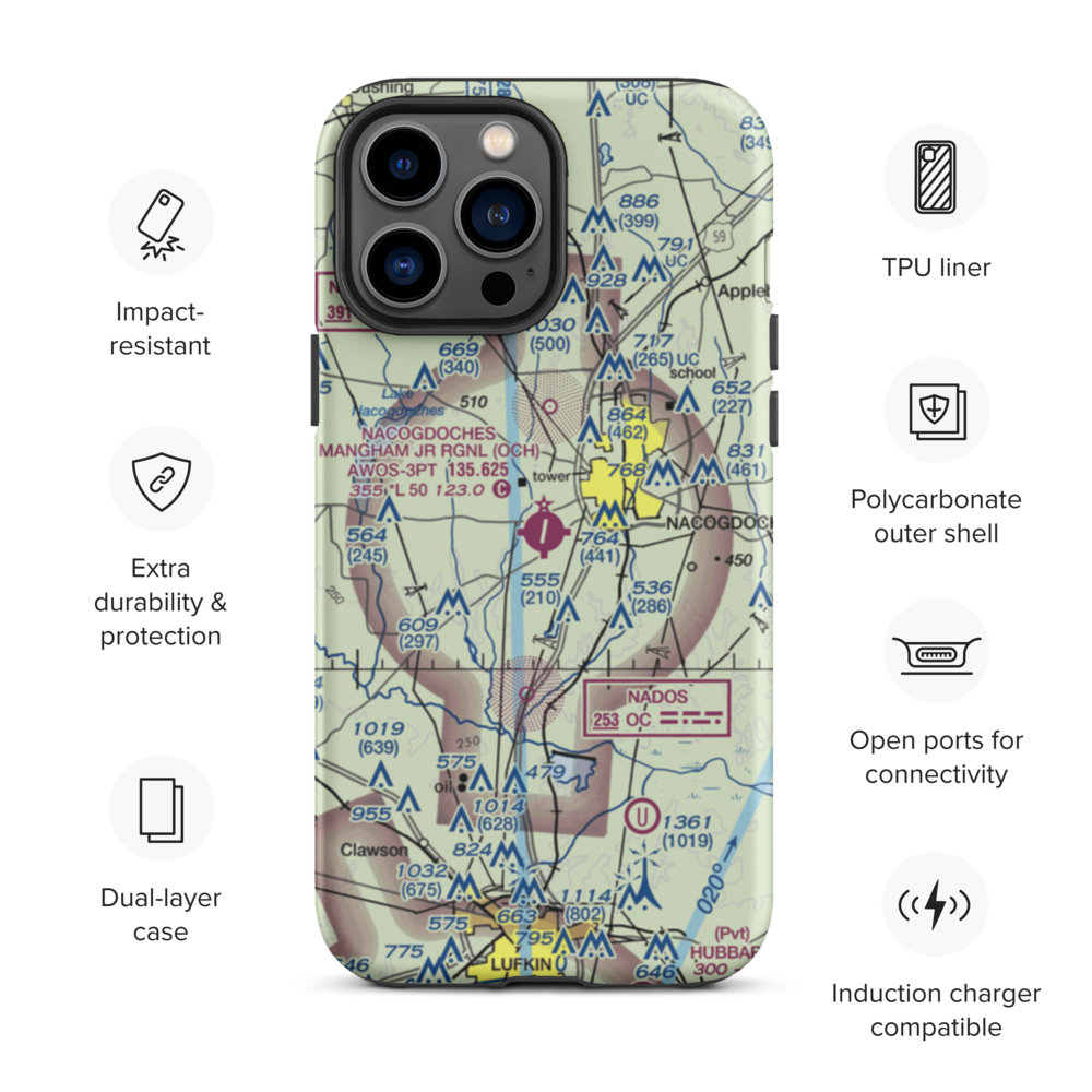 A L Mangham Jr. Regional Airport (OCH) VFR Sectional  Tough iPhone Case iPhone 13 Pro Max model shown