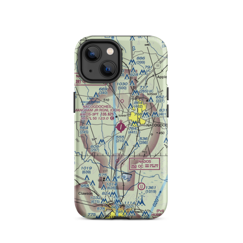 A L Mangham Jr. Regional Airport (OCH) VFR Sectional  Tough iPhone Case iPhone 14 model shown