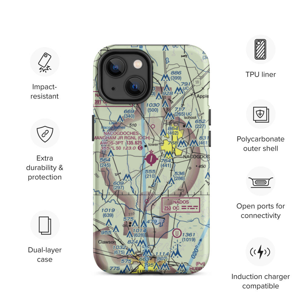 A L Mangham Jr. Regional Airport (OCH) VFR Sectional  Tough iPhone Case iPhone 14 model shown