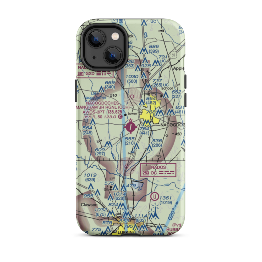 A L Mangham Jr. Regional Airport (OCH) VFR Sectional  Tough iPhone Case iPhone 14 Plus model shown