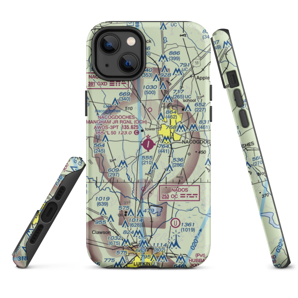 A L Mangham Jr. Regional Airport (OCH) VFR Sectional  Tough iPhone Case iPhone 14 Plus model shown