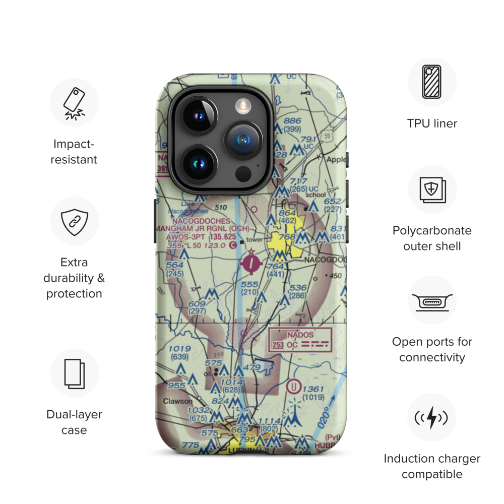 A L Mangham Jr. Regional Airport (OCH) VFR Sectional  Tough iPhone Case iPhone 15 Pro model shown