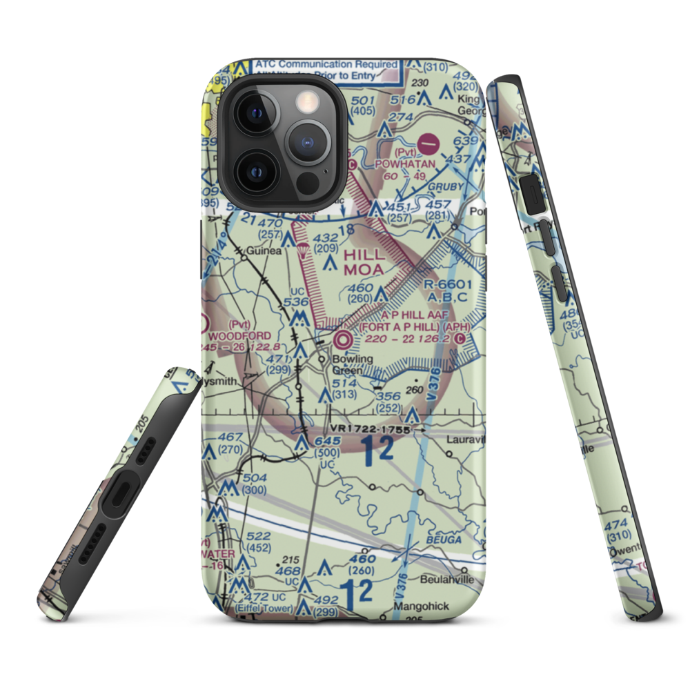 A P Hill AAF (Fort A P Hill) Airport (APH) VFR Sectional  Tough iPhone Case iPhone 12 Pro Max model shown