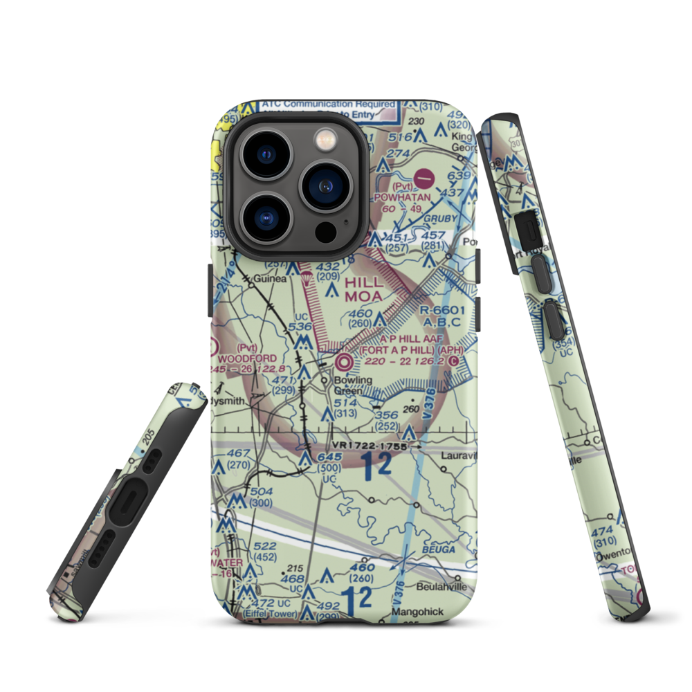 A P Hill AAF (Fort A P Hill) Airport (APH) VFR Sectional  Tough iPhone Case iPhone 13 Pro model shown